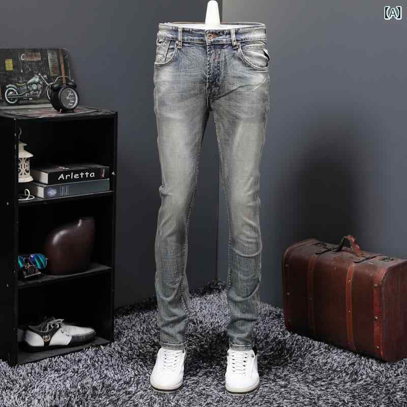 パンツ デニムパンツ メンズ ボトムス ズボン 春秋 アメリカ ノスタルジック ジーンズ 弾性 スリムフィット オートバイ スピリット ボーイズ ファッション