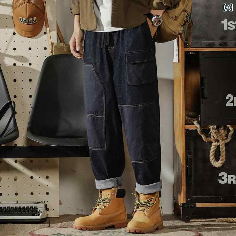 ジーンズ 冬 メンズ デニム ロングパンツ ストレート カジュアル ストリート おしゃれ 着やい 動きやい 快適 イベント レジャー アウトドア キャンプ ワーク 作業着 デイリー