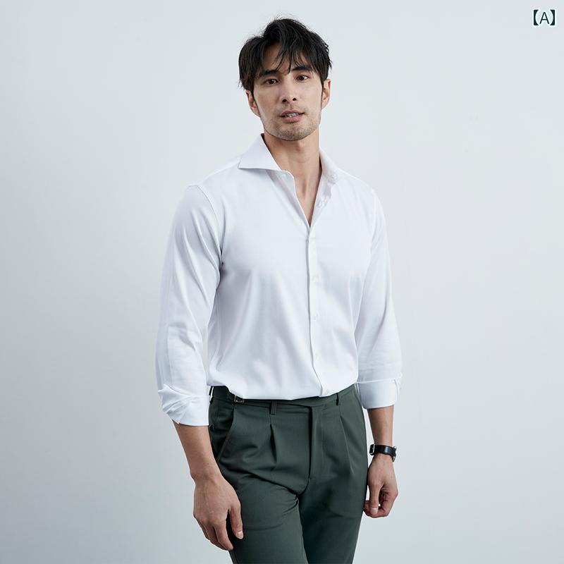 メンズ Yシャツ ビジネス カジュアル スタイリッシュ シンプル トップス 軽やか 大人 豪華感 ノーアイロン カラー メンズ 紳士 オール..