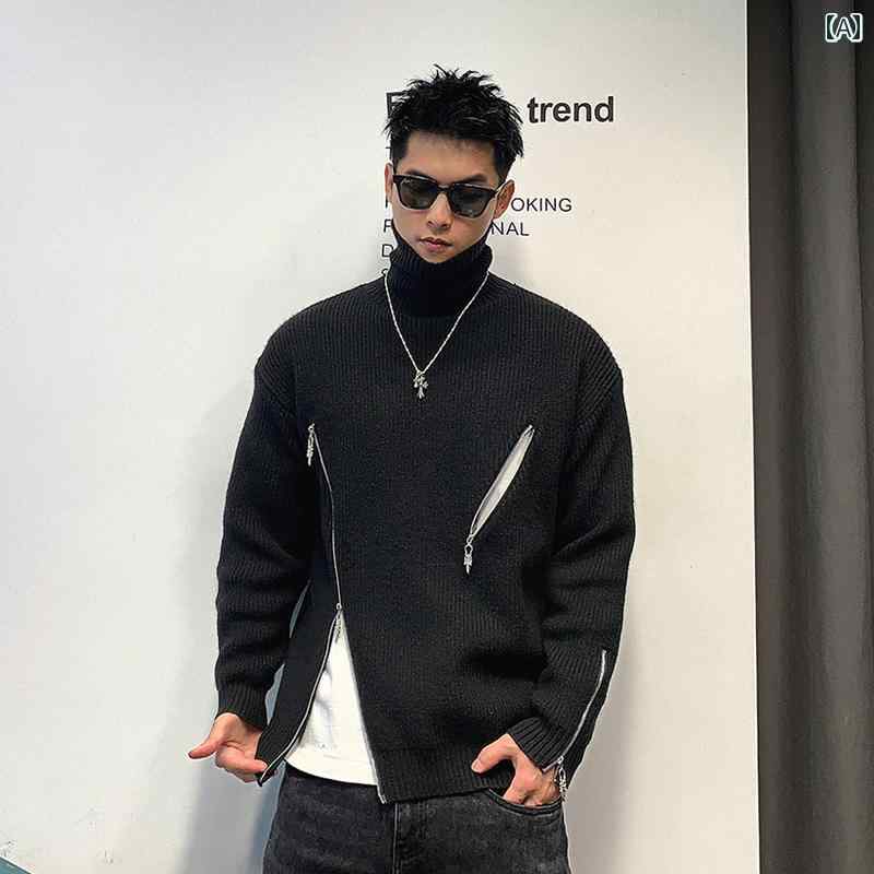 Knit Sweater - メンズ 秋冬 長袖 厚手 ニット トップス タートルセーター レイヤード カジュアル おしゃれ 普段使い 着やい 動やい 快適 レジャー アウトドア ワーク
