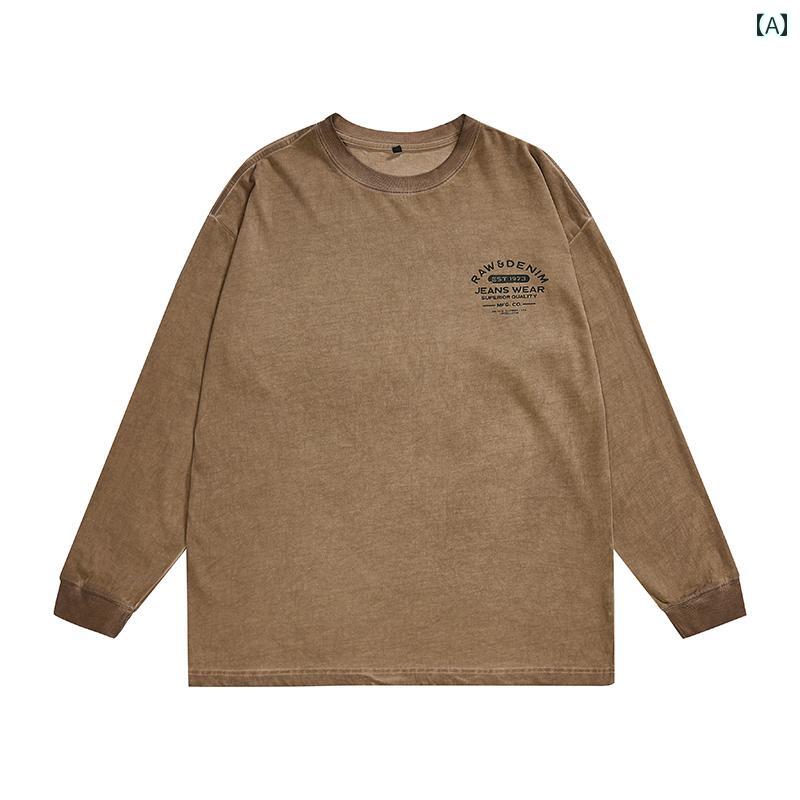 メンズ アメカジ トップス アメリカン ウォッシュ レトロ 長袖 Tシャツ 秋冬 綿 春 ダメージ スウェット