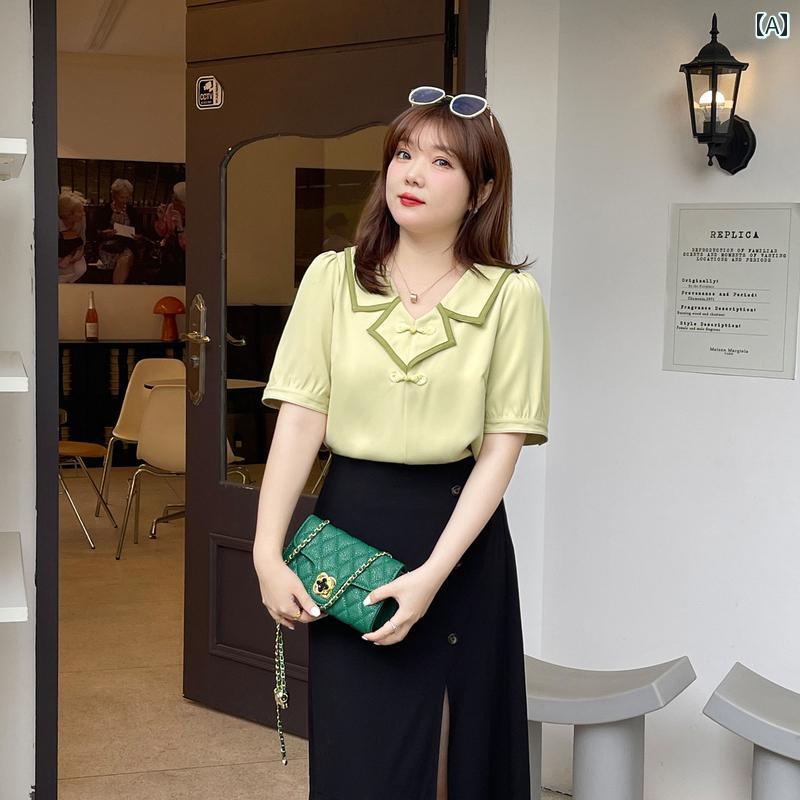 トップス シンプル カジュアル おしゃれ スタイリッシュ きれいめ ラフ 普段着 レディース ファッション 大きめサイズ ぽっちゃり 韓国 夏