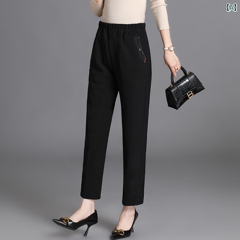 Rakuten - レディース ファッション ママ パンツ 秋冬 アウター 大きいサイズ ストレート ズボン 起毛 厚手 ボトム 婦人服
