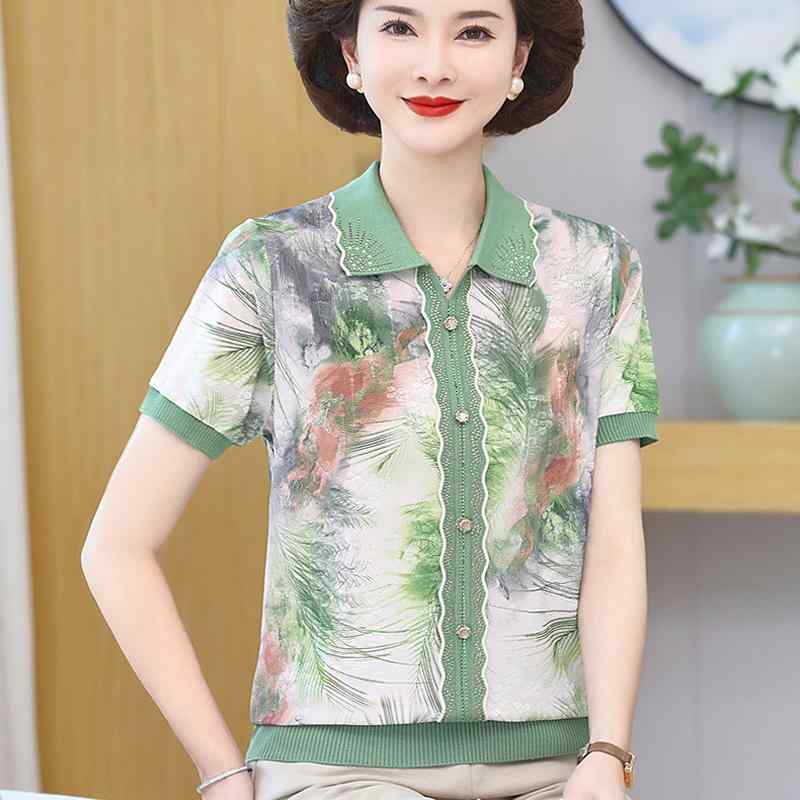 迷彩服 - レディース ミセスファッション マダム 夏 ひんやり 涼しい 快適 ひんやり 涼しい 快適 涼しい 半袖 大きめサイズ Tシャツ セット ファッション 薄手 トップス