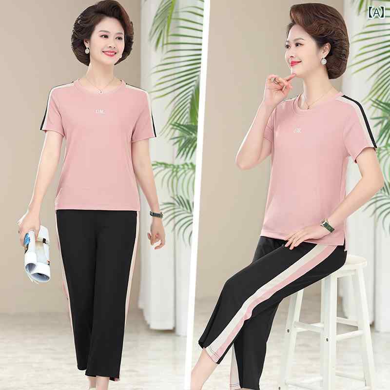 レディース 夏 ひんやり 涼しい 快適 スポーツ 上下 カジュアル 大きめサイズ ラウンドネック ゆったり 動きやい 散歩 アウトドア ウオーキング セットアップ ポケット