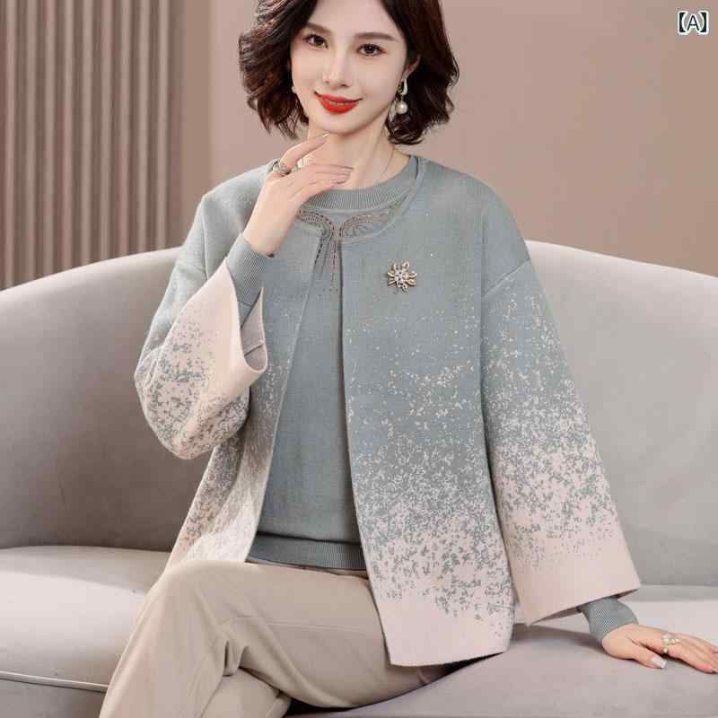 レディース カーディガン おしゃれ 上品 普段使い 婦人服 ミセス マザーズ アンサンブル セットアップ セーター 秋冬 エレガント