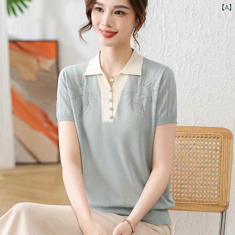 レディース トップス ママファッション 夏 薄手 ひんやり 涼しい 快適 ひんやり 涼しい 快適 涼しい ニット 新 ファッション 夏 半袖 クロップドパンツ スタイリッシュ