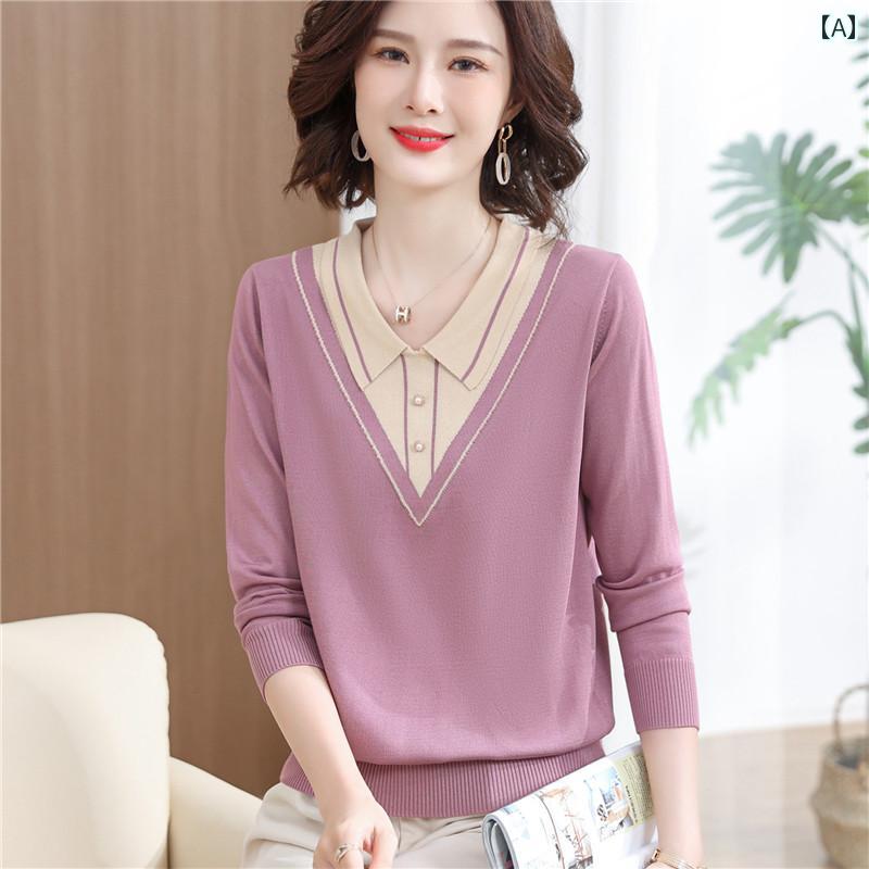 お母さん セーター ニットブラウス 快適コーデ 大きいサイズ 薄手 春秋 マザーズ カジュアル 普段使い 梅雨時 上品 ショッピング ママ友 レディース