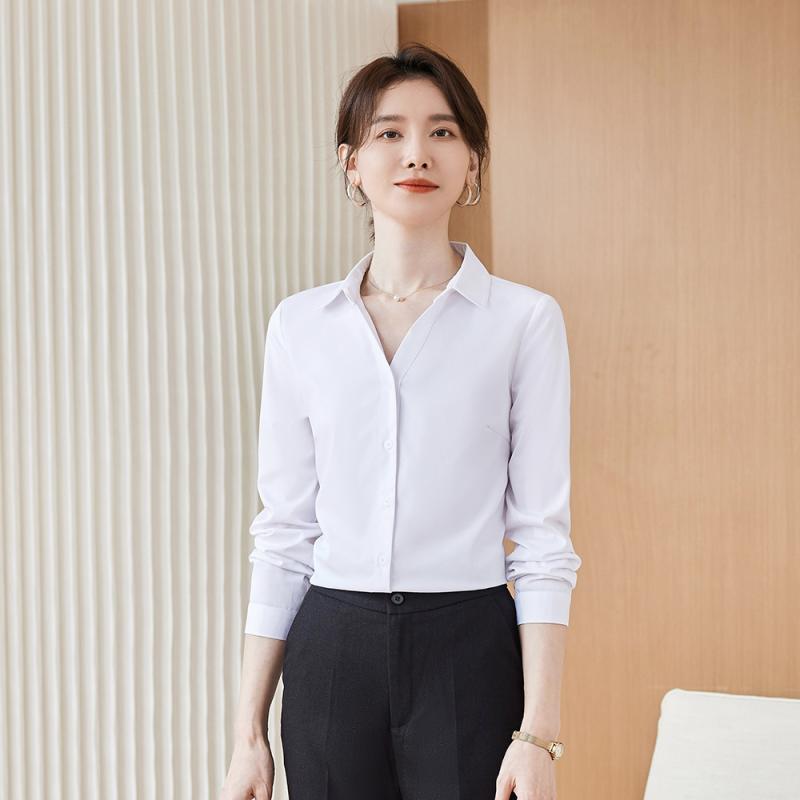 レディース 婦人服 オフィスレディ ワークウェア シャツ ブラウス 長袖 Vネック 秋 レイヤリング