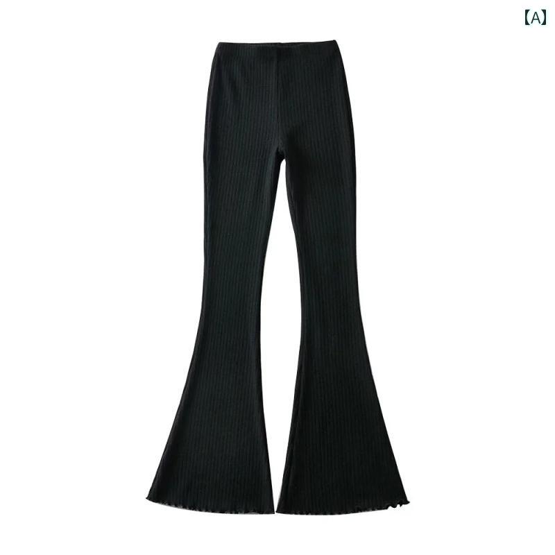 パンツ レディース ファッション アメリカ キノコ エッジ ニット マイクロフレア レトロ 伸縮性 スリム..