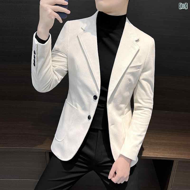 メンズ コーデュロイ ブレザー 春秋 韓国 スリム カジュアル シングル スーツ ハイエンド 小さめ スーツ