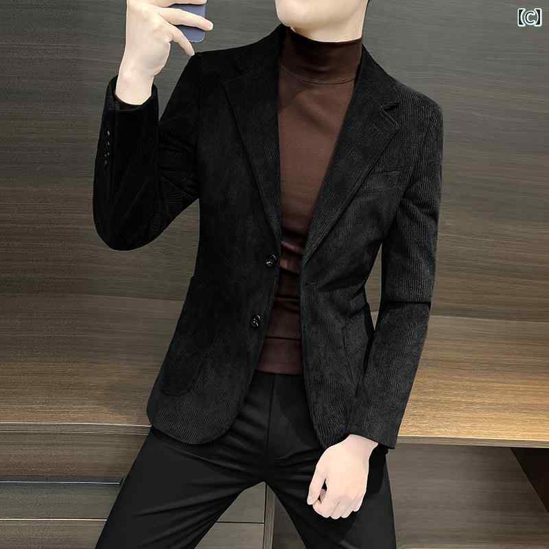 メンズ コーデュロイ ブレザー 春秋 韓国 スリム カジュアル シングル スーツ ハイエンド 小さめ スーツ