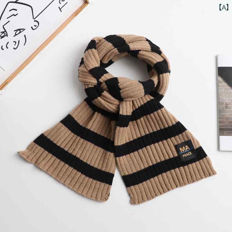 カレッジ 韓国 ストライプ カラー ブロッキング スカーフ 秋冬 暖かい 耐寒性 厚手 スカーフ メンズ レ..