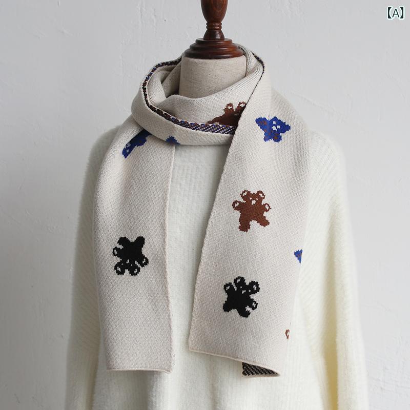 マフラー 韓国 学生 秋冬 暖かい 女の子 かわいい ショート クマ スカーフ ソフト ガール