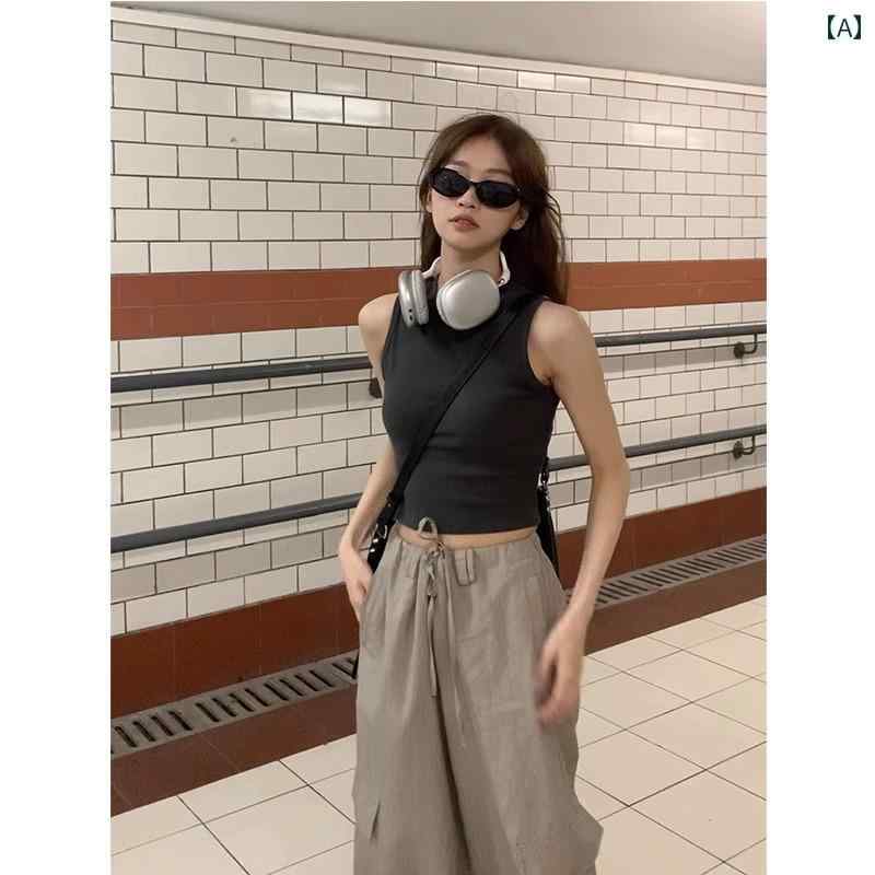 トップス セーター レディース おしゃれ アメリカン ブラック ニットキャミソール 夏 シック スリムフ..