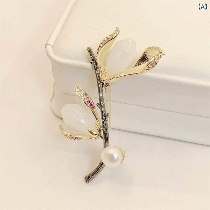 ブローチ レディース セレモニー おしゃれ 上品 エレガント マグノリア ハイエンド エレガント 贅沢 淡..