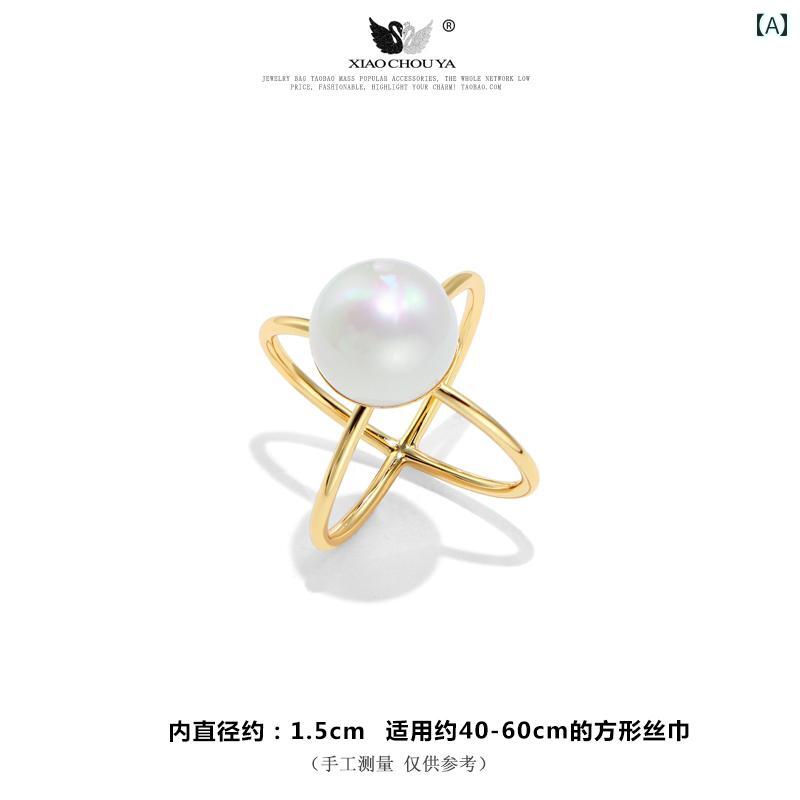 シャツ スカーフ リング おしゃれ レディース アクセサリー 多機能 パール スカーフ バックル ハイエン..