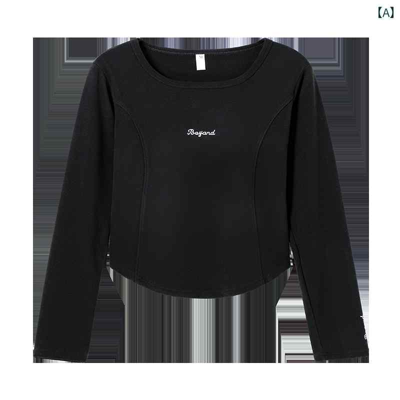 シャツ トップス シャツ レディース 黒 ドイツ ベルベット フィッシュボーン ライン プリント 長袖 Tシャツ 女性 冬 暖かい ショート(4.0)