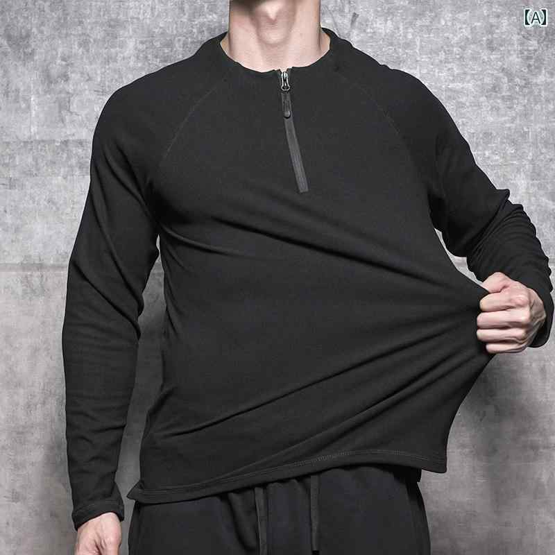 メンズ マッスル 両面 ドイツ ベルベット 長袖 ハーフ ジップ フィットネスウェア スポーツ ランニング トレーニングタイツ 秋冬 暖かい