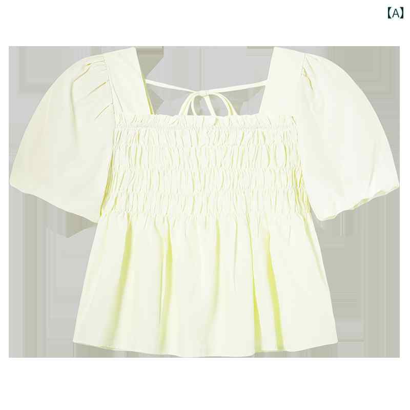 トップス シャツ レディース カジュアル フレンチ スイート ライト アプリコット パフ 半袖 夏 バックレス ストラップ スリム