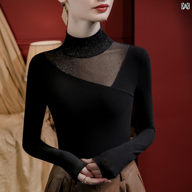 トップス レディース 冬 厚手 ハイエンド ラテン 女性 長袖 ハイネック 美しい バック ボディスーツ 標準 モダン ダンス 練習