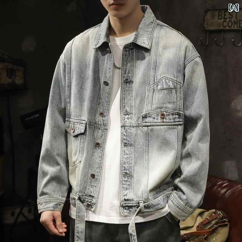 トップス デニムジャケット メンズ ライト カラー 秋冬 洗いざらし 秋 ゆったり 大きいサイズ ワークジャケット