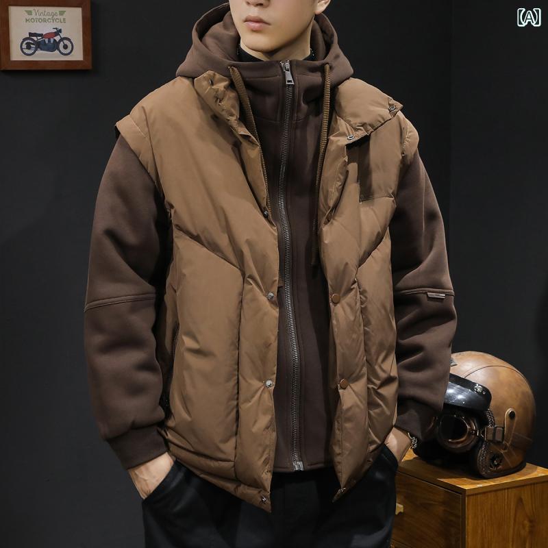 ジャケット パーカー フード付き ダウン 冬 ダック ダウン 作業着 スリーインワン スウェットシャツ スプライシング 大きいサイズ