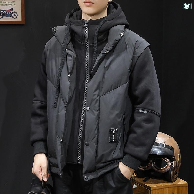 ジャケット パーカー フード付き ダウン 冬 ダック ダウン 作業着 スリーインワン スウェットシャツ スプライシング 大きいサイズ