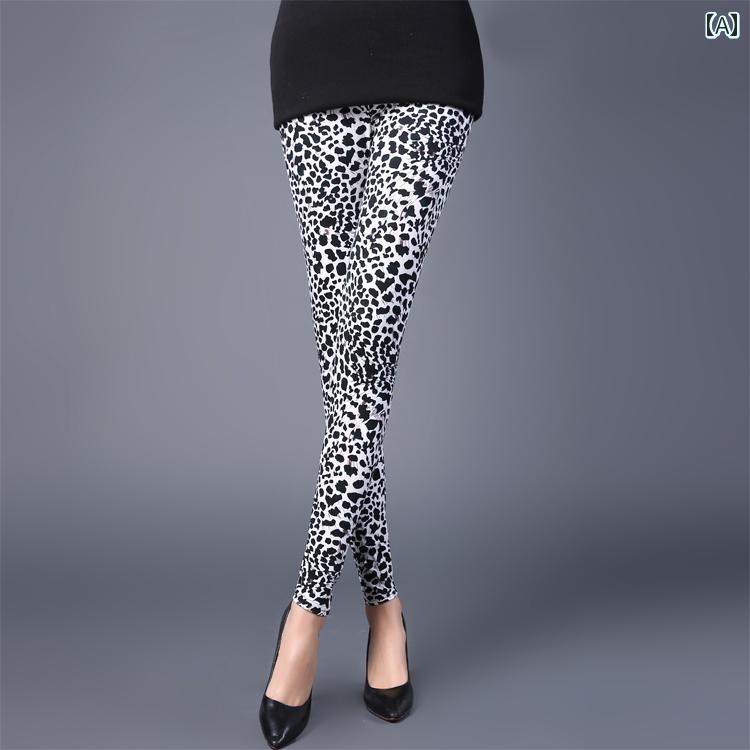 パンツ レディース 春 ヒョウ柄 九分丈 プチパンツ ストレッチ アウター レギンス 女性 薄型 ハイウエ..