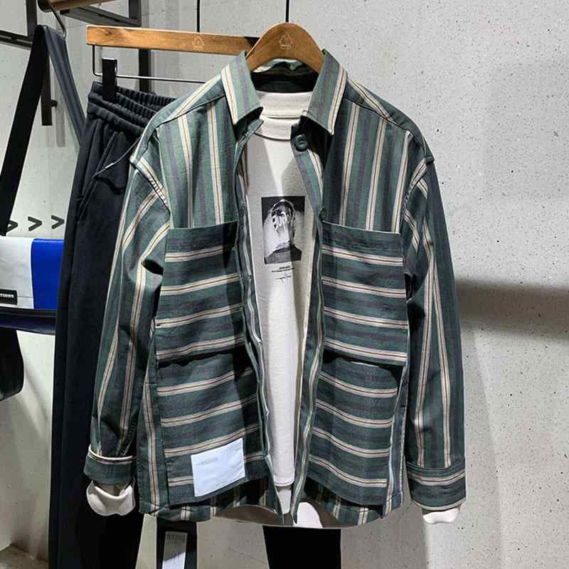 Other Apparel - ジャケット トップス メンズ ファッション シンプル ストライプ 男性用 秋 多目的 カジュアル ワークジャケット