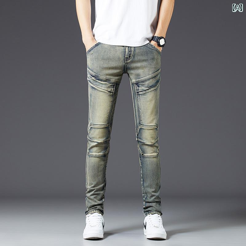 パンツ デニム メンズ アウトドア ズボン アメリカ ジーンズ スプライス バイク パンク スリム ストレ..