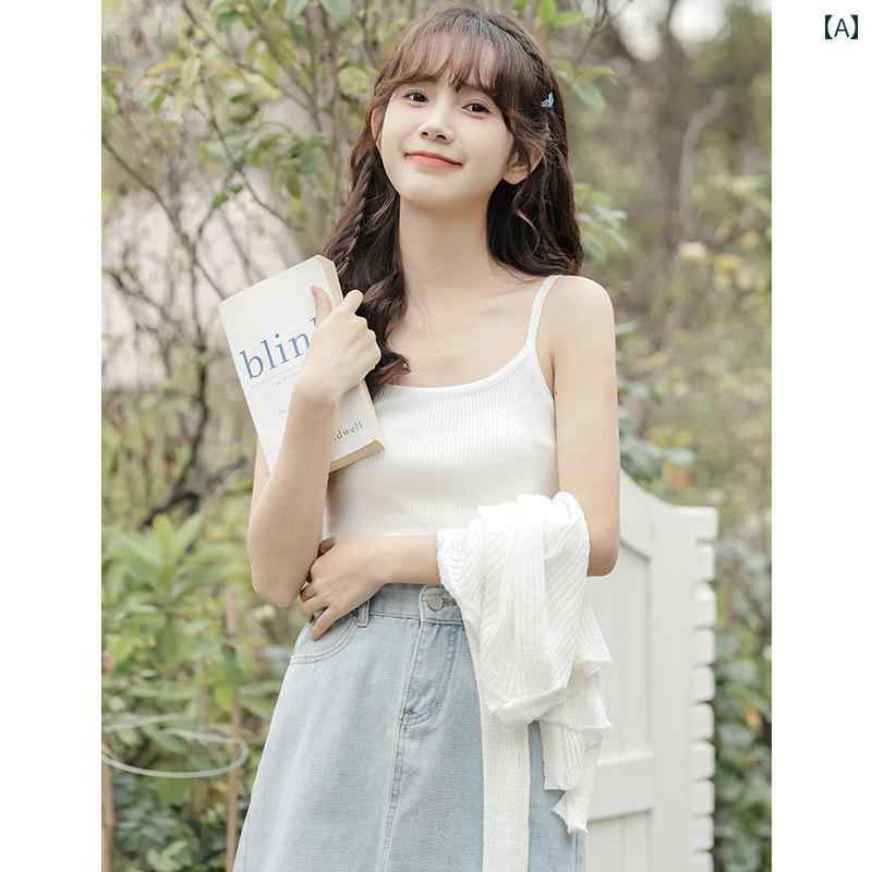 トップス レディース フランス 魅力的 サスペンダー 夏 アウターウェア 白い インナー レイヤー 美しい バック ノースリーブベスト