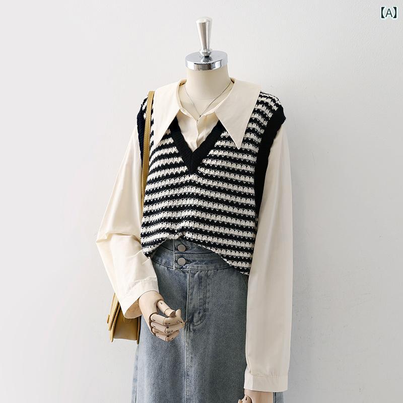 シャツ レディース ブラウス ポロ カラー フェイク ツーピース スプライシング 長袖 秋冬 レイ ヤード カレッジトップス