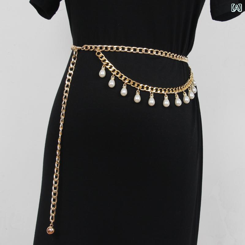 レディース チェーン アクセサリー ベルト おしゃれ ウォータードロップ パール ウエスト 装飾 スーツ ドレス シャツ ファッション 細い 蜂 ペンダント
