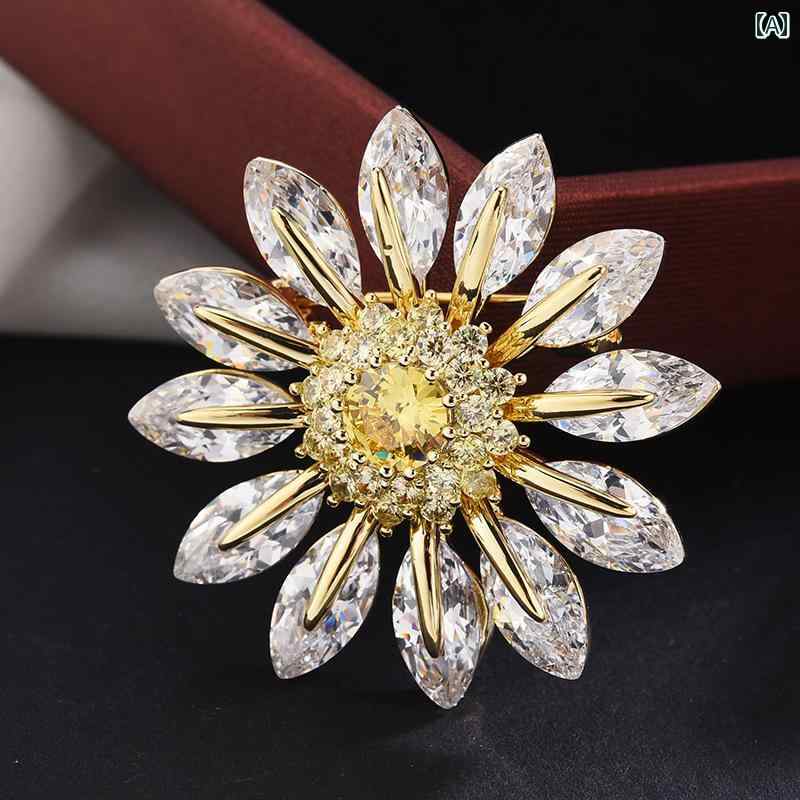 ブローチ 上品 セレモニー 女性用 コンパクト ジルコン ハイエンド 精巧 ひまわり ウェディング スーツ..