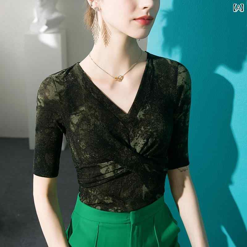 レディース プリント 五分丈 ミッド スリーブ ラテン トップス 社交ダンス 標準 モダン ダンス トレー..