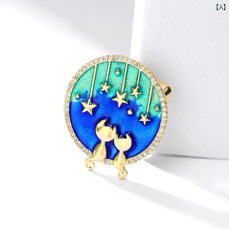 ブローチ おしゃれ 星空下 エナメル 子猫 女性 個性 スーツ カーディガン コサージュ 入学式 卒業式 ファッション ピン