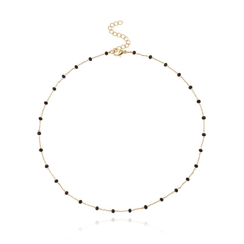 レディース ネックレス アメリカン ジュエリー シンプル 黒 ガラス ビーズ ファッション ショート ヒップ ホップ ストリート アクセ