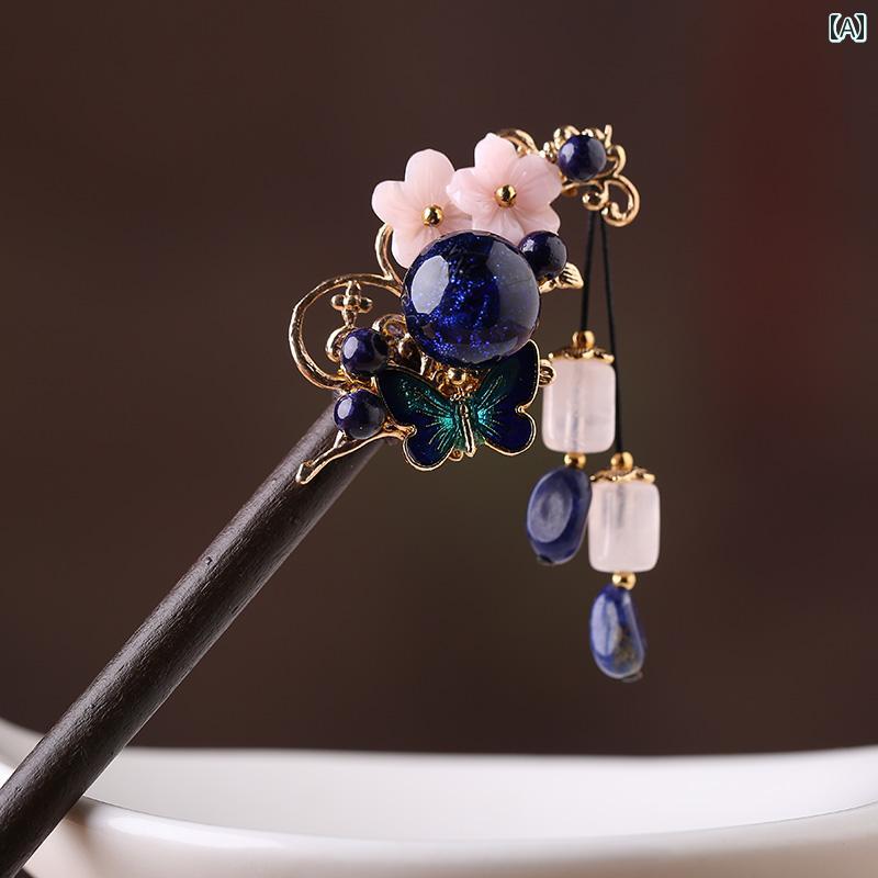 レディース タッセル アクセサリー かんざし おしゃれ 髪飾り ヘア ヘアピン アンティーク ジュエリー 簪 クラシック ステップ ロッカー 木製 レトロ