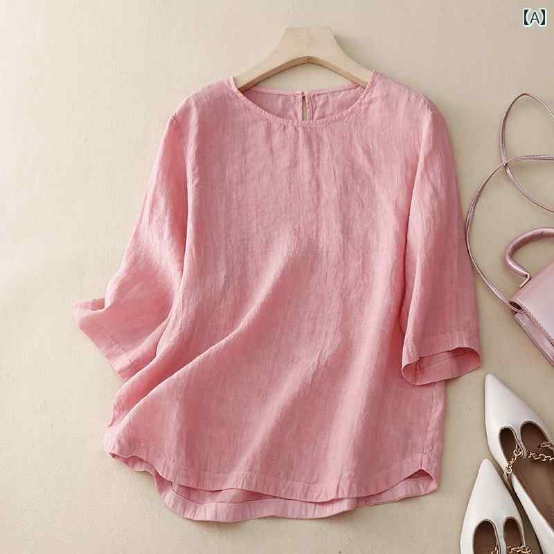 レディース 夏 カジュアル シャツ トップス おしゃれ マザーズ 普段着 母服 婦人服 半袖 ソリッドカラー T 文学 女性 キャンディーカラー シンプル