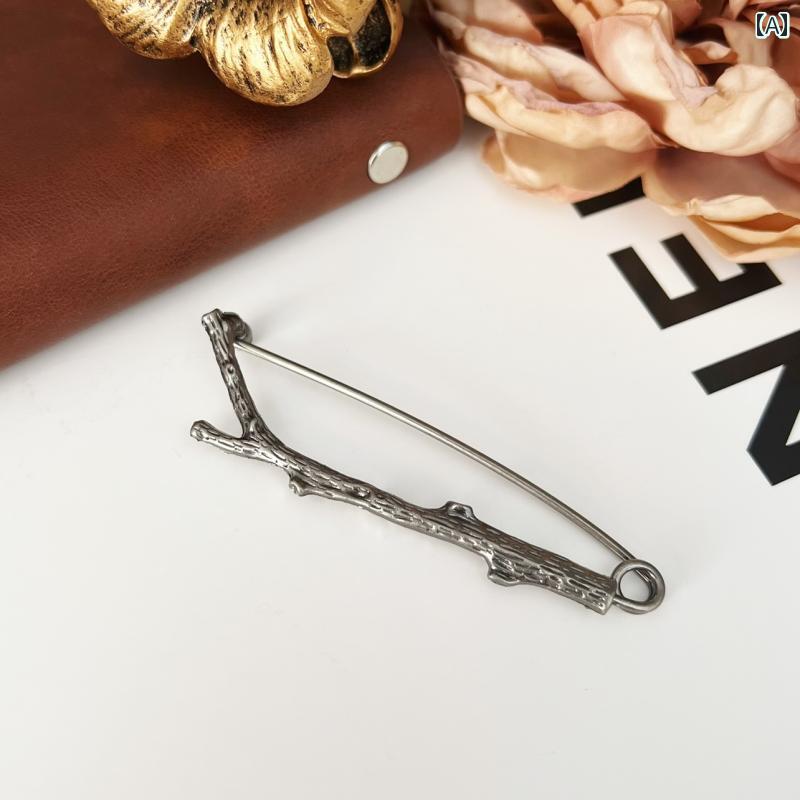 アクセサリー ブローチ レトロ シルバーカラー 枝 粗 ニット セーター カーディガン ショール ピン ス..