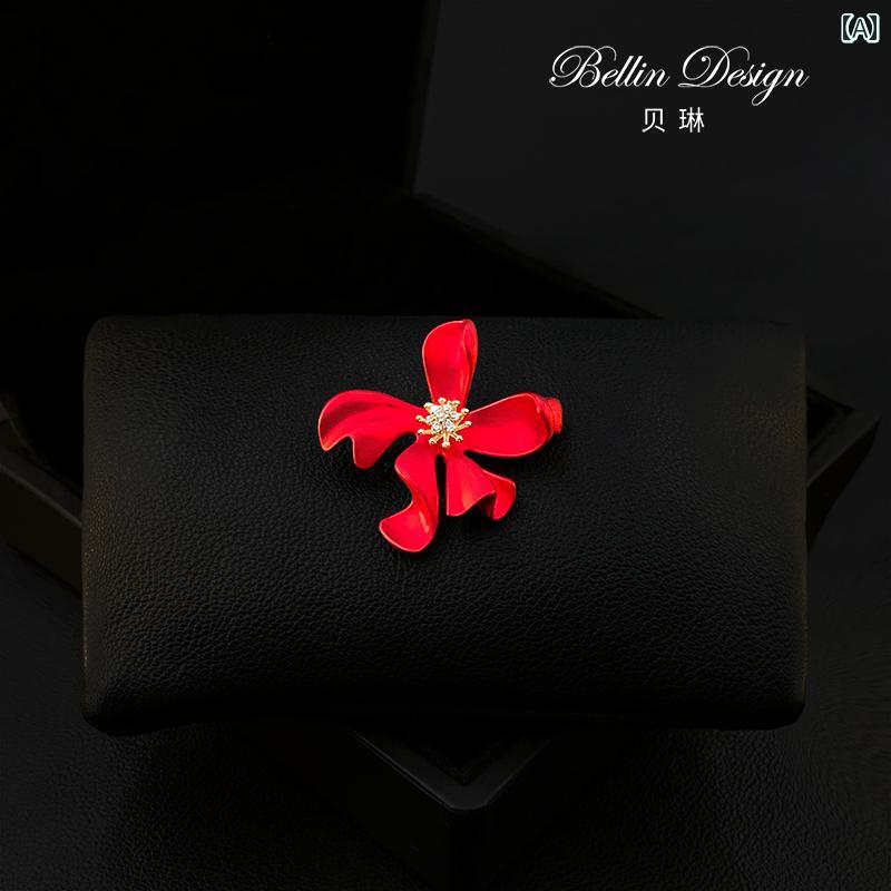 アクセサリー ブローチ おしゃれ 小さい 赤い 花 服 固定 ハイエンド 女性 コサージュピン スーツ