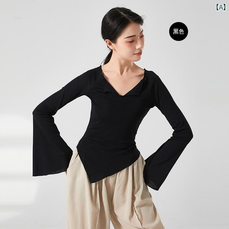 レディース 夏 ベーシックトレーニング ダンス 服 ワン ライン 襟 底 シャツ 講師 クラス スリム ソリ..