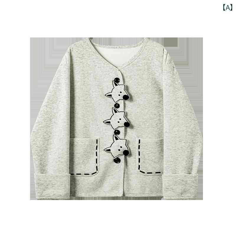 レディース ファッション レトロ リトル フォックス ニット ジャケット 女性 秋冬 カーディガン