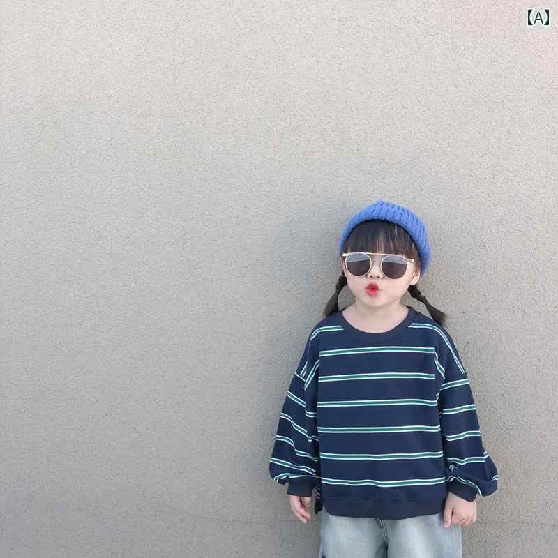カジュアル ガールズ スウェット 春秋 韓国 男の子 赤ちゃん 西洋風 ストライプ トップス 子供 スーツ
