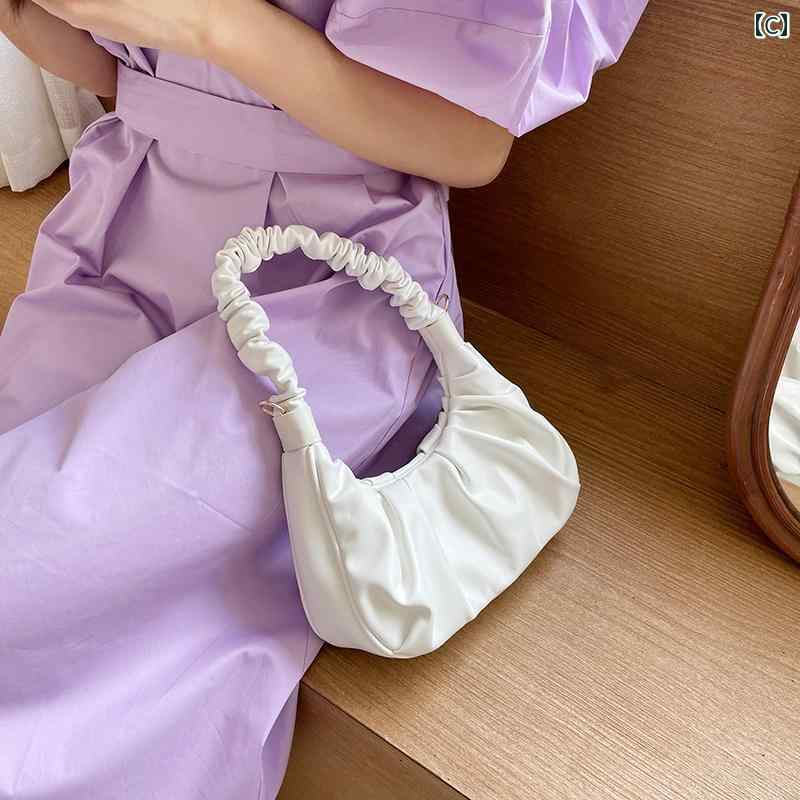 レディース バッグ クラウド プリーツ バゲット ショルダー クロス ボディ ハンドバッグ テクスチャ 韓国 脇下