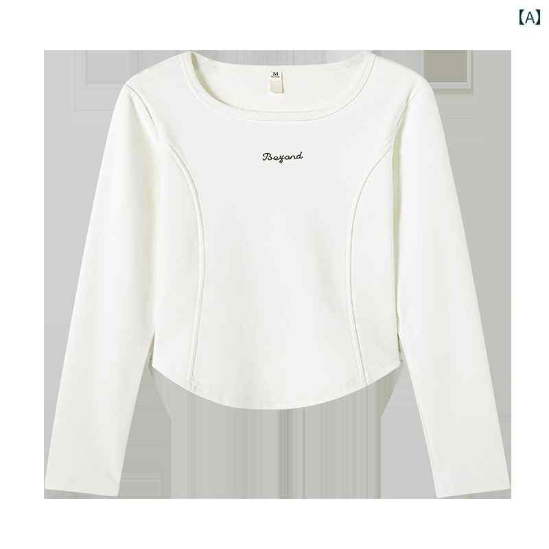 レディース シャツ トップス 白 ドイツ ベルベット フィッシュボーン ライン プリント 長袖 T 女性 秋冬 暖かい ベース