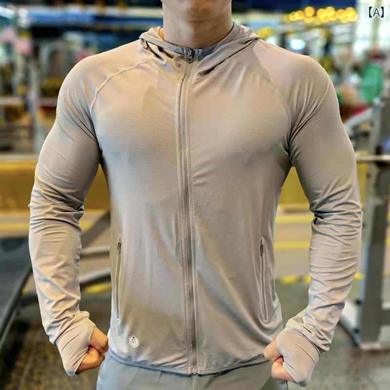 メンズ パーカー マッスル スポーツ アウトドア 日焼け防止 服 男性用 秋 薄型 速乾 フィットネス ジャケット プロ ランニング サイクリング フード付き トップス