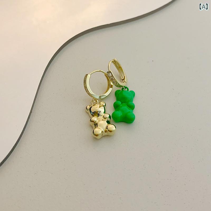 レディース アクセサリー ピアス かわいい イヤリング 韓国 個性 かわいい非対称 クマ フェミニン