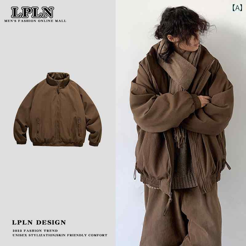 レディース メンズ アウター 防寒 秋冬 ニュートラル メイラード ブラウン 縦 ストライプ コットン コ..